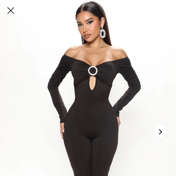 Fashion Nova Pants - ~Black Olivia Off Shoulder Jumpsuit w/ Diamond Ring Detail~
